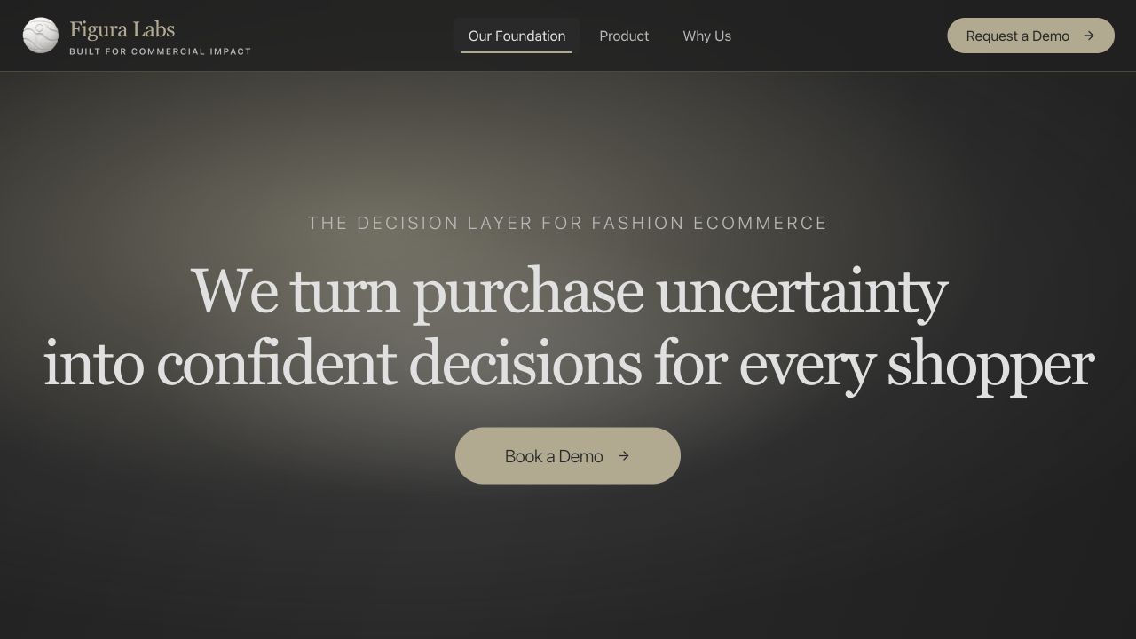 Figura Labs redesigned homepage with a dark editorial hero for its fashion ecommerce platform